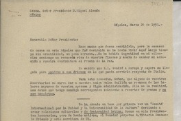 [Carta] 1952 mar. 24, Nápoles, [Italia] [al] Presidente Miguel Alemán, [México]
