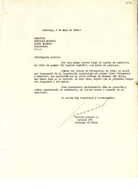 [Carta] 1948 mayo 3, Santiago, Chile [a] Gabriela Mistral, Santa Barbara, California, EE.UU.