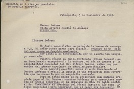 [Carta] 1943 nov. 3, Petrópolis, Brasil [a] Celia Álvarez Mouliá de Amézaga, Montevideo