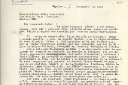 [Carta] 1952 nov. 6, Nápoles, [Italia] [a] Presidente Adolfo Ruiz Cortines, México D. F.