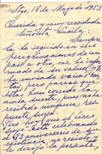 [Carta] 1953 mayo 18, Santiago, Chile [a] Lucila [Godoy]