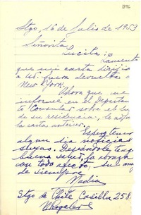 [Carta] 1953 jul. 16, Santiago, Chile [a] Lucila [Godoy]