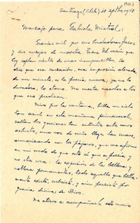 [Carta] 1948 sept. 28, Santiago, Chile [a] Gabriela Mistral
