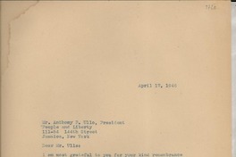 [Carta] 1946 Apr. 17, [Monrovia, Estados Unidos] [a] Anthony P. Ullo, New York