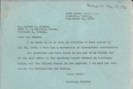 [Carta] 1946 Sept. 11, Monrovia, California, [Estados Unidos] [a] Robert F. Budrow, Portland, Oregon