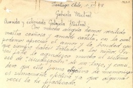 [Carta] 1948 dic. 1, Santiago, Chile [a] Gabriela Mistral