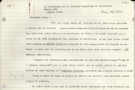 [Carta] 1954 mayo 25 [a] Presidente de la Sociedad Argentina de Escritores, Buenos Aires