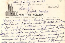 [Carta] 1949 may. 26, New York [a] Gabriela Mistral