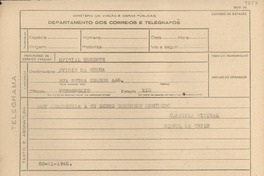 [Telegrama] 1945 nov. 23, [Brasil] [a] Ovidio Da Cunha, Petrópolis