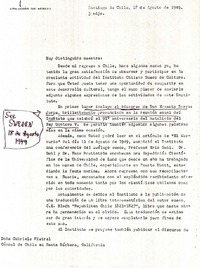 [Carta] 1949 ago. 18, Santiago, Chile [a] Gabriela Mistral, Santa Bárbara, California