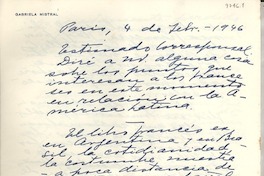 [Carta] 1946 sept. 4, Paris, [Francia] [al] corresponsal