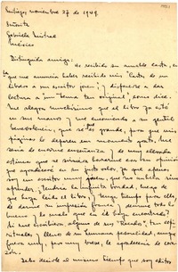 [Carta] 1949 nov. 27, Santiago, Chile [a] Gabriela Mistral, México