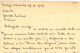 [Carta] 1949 nov. 27, Santiago, Chile [a] Gabriela Mistral, México