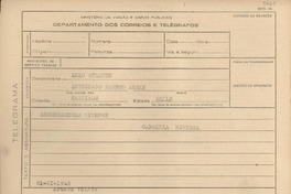 [Telegrama] 1945 nov. 21, [Brasil] [a] Luis Oyarzún, Santiago, Chile