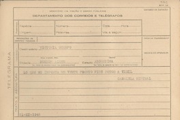 [Telegrama] 1945 nov. 21, [Brasil] [a] Victoria Ocampo, Buenos Aires, Argentina