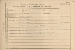 [Telegrama] 1945 nov. 23, [Brasil] [a] Raquel Saens, Montevideo, Uruguay