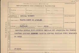 [Telegrama] 1945 nov. 27, [Brasil] [a] Blanca Montt de Avendaño, Santiago, Chile