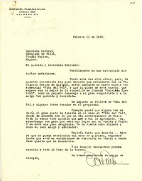 [Carta] 1950 feb. 21, [Valparaíso] [a] Gabriela Mistral, Ciudad de México