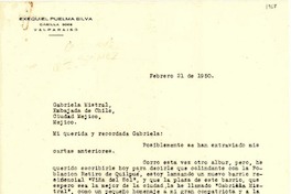 [Carta] 1950 feb. 21, [Valparaíso] [a] Gabriela Mistral, Ciudad de México