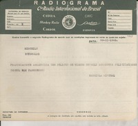 [Telegrama] 1945 nov. 20, [Brasil] [al] Cónsul Fassbender, Estocolmo