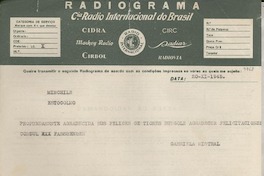 [Telegrama] 1945 nov. 20, [Brasil] [al] Cónsul Fassbender, Estocolmo