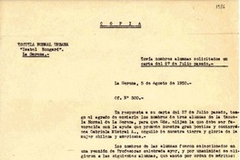 [Carta] 1950 ago. 5, La Serena, [Chile] [a] Inés Oliveira de Núñez, Santiago, [Chile]