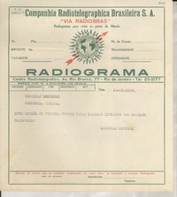 [Telegrama] 1945 nov. 19, [Brasil] [al] Cónsul de Chile, Montreal