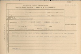 [Telegrama] 1945 nov. 27, [Brasil] [a] Ernesto Aguirre Marín, Emilio Alcayaga y Daniel Marín, Santiago, Chile