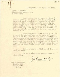 [Carta] 1950 ago. 4, Antofagasta, Chile [a] Gabriela Mistral
