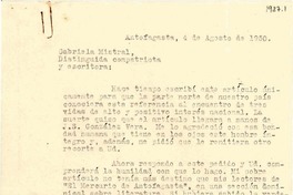 [Carta] 1950 ago. 4, Antofagasta, Chile [a] Gabriela Mistral