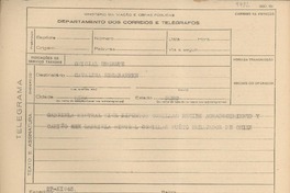 [Telegrama] 1945 nov. 27, [Brasil] [a] Catalina Recabarren [i.e. Recavarren], Lima, Perú