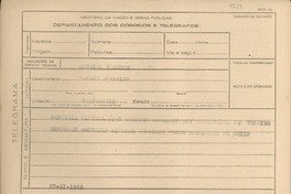 [Telegrama] 1945 nov. 27, [Brasil] [a] Carlos Anabalón, Valparaíso, Chile