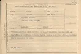 [Telegrama] 1945 nov. 23, [Brasil] [a] Armando Rojas Molina, Iquique, Chile