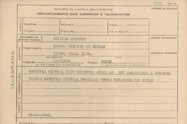 [Telegrama] 1945 nov. 28, [Brasil] [a] Isaura Dinator de Guzmán, Santiago, Chile