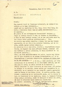 [Carta] 1950 mayo. 16, Valparaíso [a] Gabriela Mistral, México