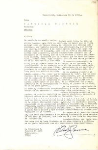 [Carta] 1950 sept. 11, Valparaíso, Chile [a] Gabriela Mistral, Veracruz, México