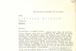 [Carta] 1950 sept. 11, Valparaíso, Chile [a] Gabriela Mistral, Veracruz, México
