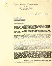 [Carta] 1950 oct. 1, Santiago, Chile [a] Gabriela Mistral, Jalapa, Veracruz, México