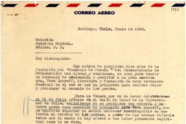 [Carta] 1950 jun, Santiago, Chile [a] Gabriela Mistral, México D.F