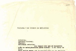 [Carta] 1950 oct. 9, Victoria, [Chile] [a] Gabriela Mistral, Nápoles, [Italia]