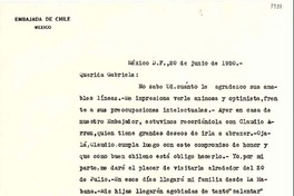 [Carta] 1950 jun. 20, México D.F [a] Gabriela Mistral, México