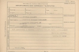 [Telegrama] 1945 nov. 28, [Brasil] [al] Profesor Basilio [de] Magalhaes, [Rio de Janeiro, Brasil]