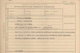 [Telegrama] 1945 nov. 20, [Brasil] [a] Miguel Echenique, San Carlos de Bariloche, Argentina