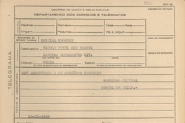 [Telegrama] 1945 nov. 20, [Brasil] [a] Nicole Povel, Río de Janeiro