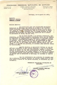 [Carta] 1951 ago. 14, Santiago [a] Gabriela Mistral, Rapallo, Italia