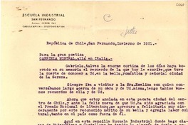 [Carta] 1951 [jul.?], San Fernando, Chile [a] Gabriela Mistral, Italia