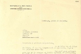 [Carta] 1951 jul. 31, Santiago, Chile [a] Gabriela Mistral, Rapallo, Italia