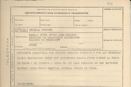 [Telegrama] 1945 nov. 19, [Brasil] [a] Pedro Leao Velloso, [Rio de Janeiro, Brasil]