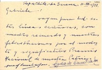 [Tarjeta] 1951 ago. 11, La Serena, Chile [a] Gabriela [Mistral]