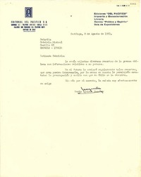 [Carta] 1951 ago. 2, Santiago, Chile [a] Gabriela Mistral, Rapallo, Italia